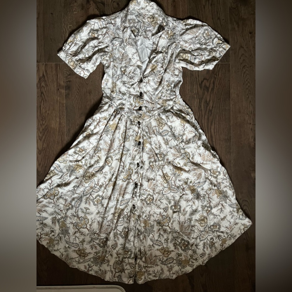 Pilcro White Midi Dress with Gold Floral Print